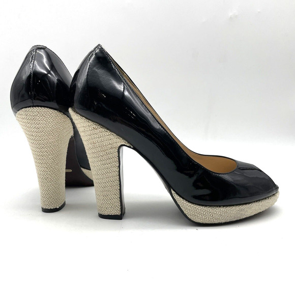 Cole Haan x NikeAir Black Patent Woven Platform Peep Toe Platform Heels 8.5B - Picture 8 of 16